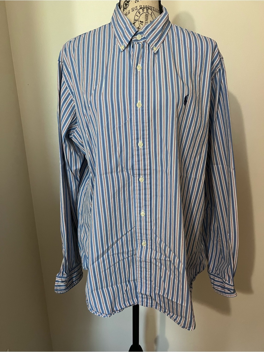 Polo Ralph Lauren Mens XL Blue Pink Striped Custom Fit Button Down Shirt